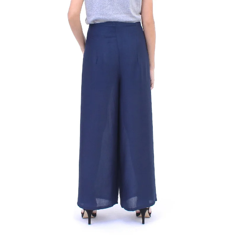 Heavy-duty work pants with tool pocket storage -Novica Handmade Summer Chill In Solid Navy Rayon Wrap Pants