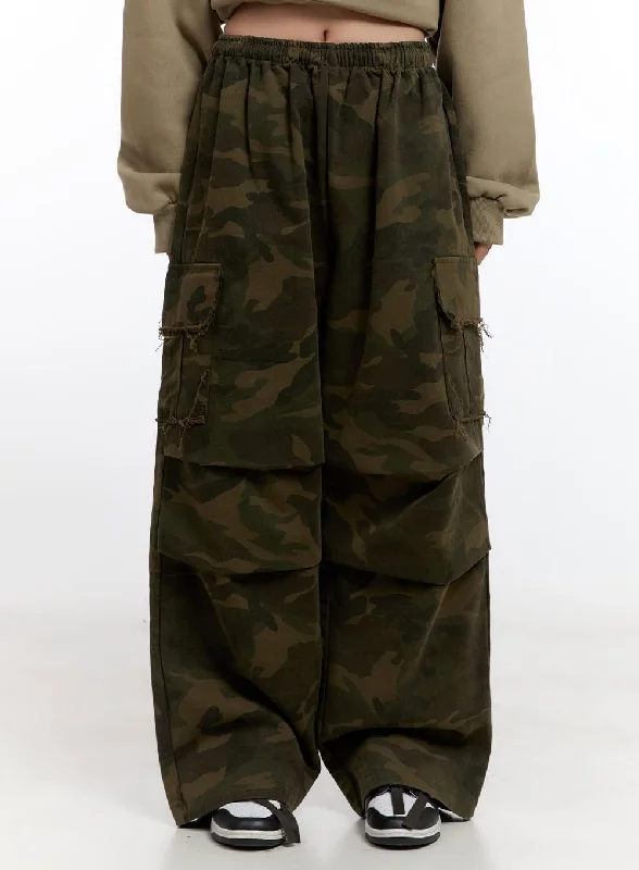 Soft cotton pants for sensitive skin comfort -Wide Fit Camouflage Cargo Pants CN420