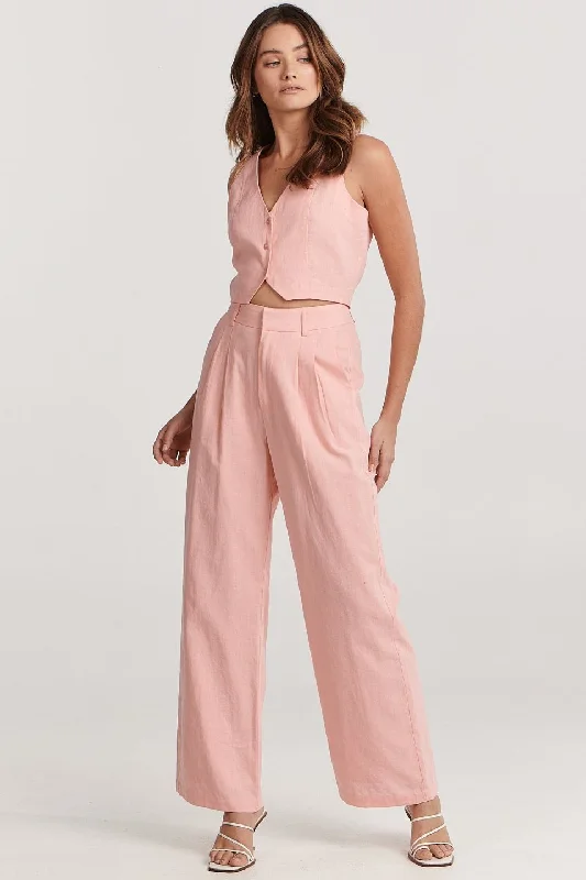 Tailored khaki pants for smart casual attire -Halee Pink Full Length Relaxed Pant