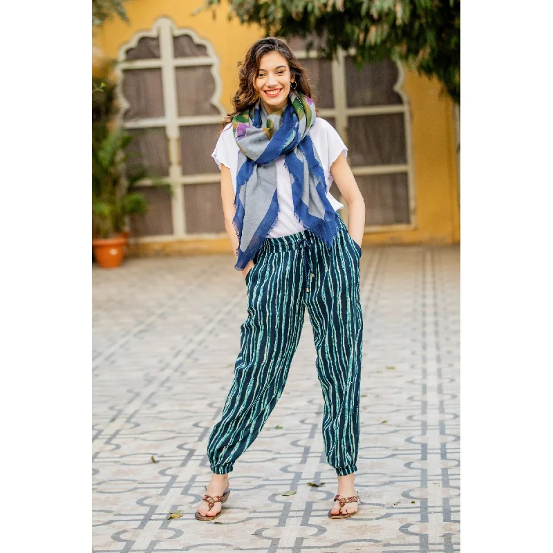 Flowy wide pants for artistic bohemian vibes -Novica Handmade Breezy Stripes Tie-Dye Viscose Pants