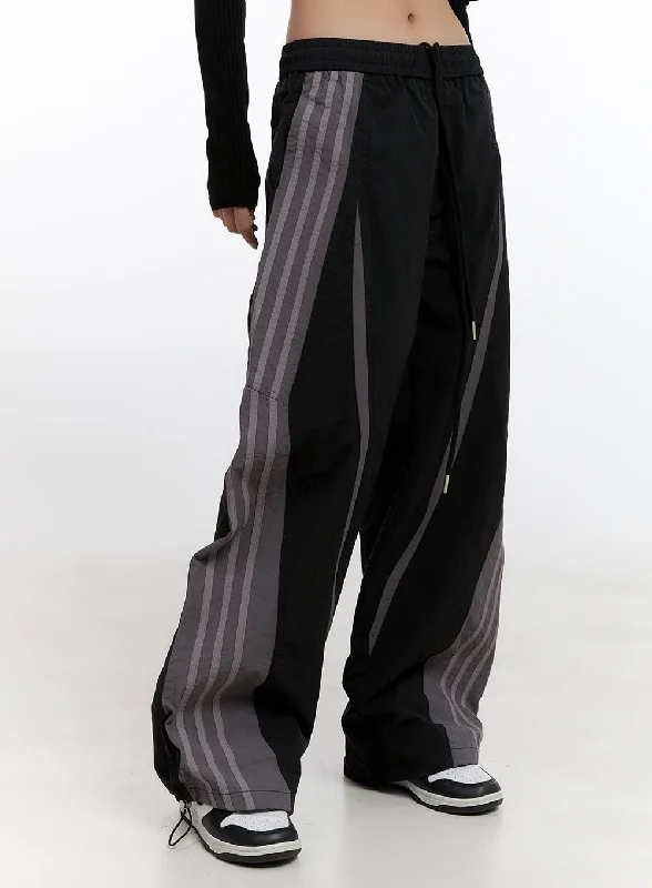 Windproof pants for chilly outdoor activities -Striped Loose-Fit Trackpants  CN421