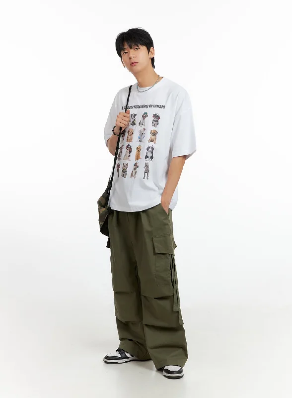 Multi-pocket pants for organized travel convenience -Men's Cargo Chic Wide-Leg Pants (Dark Green) IG402