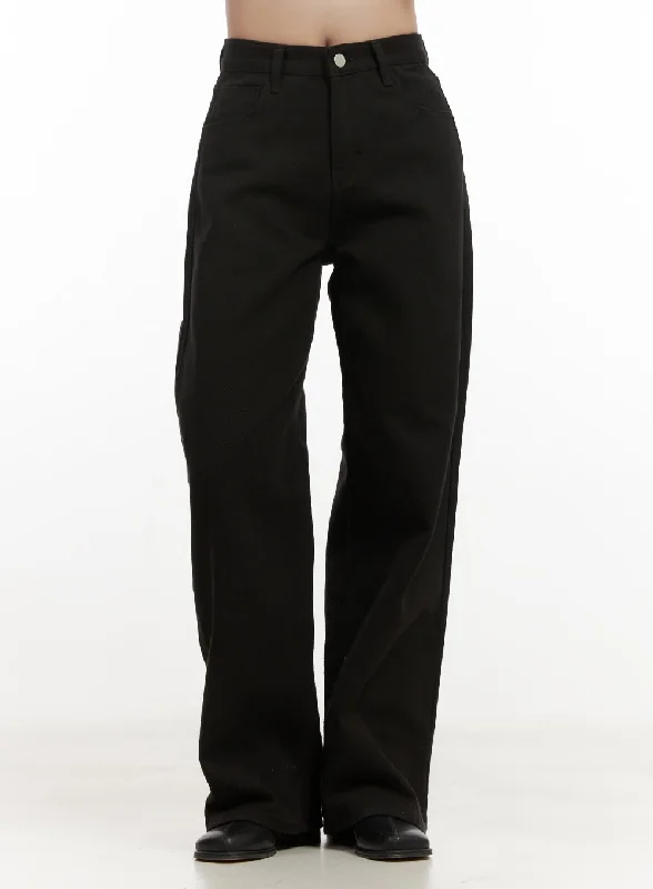 Luxury silk pants for glamorous evening wear -Elowen Solid Cotton Wide-Leg Jeans ON429