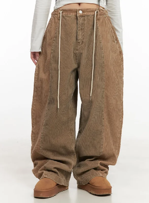 Adjustable waist pants for custom fit ease -Oversized Corduroy Trousers CD404