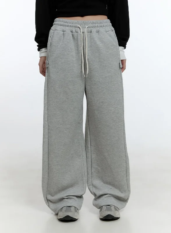 Stylish flare pants for retro party looks -Drawstring Wide-Fit Sweatpants CD423