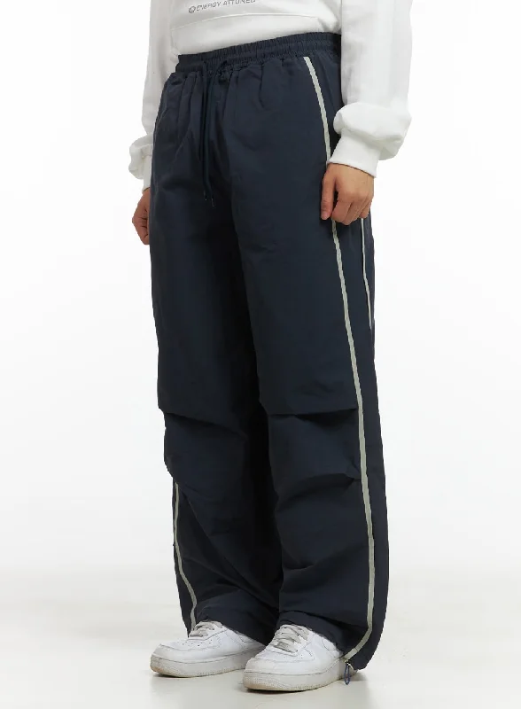 Durable canvas pants for heavy-duty work use -Nylon Banded String Wide-Leg Pants CO410