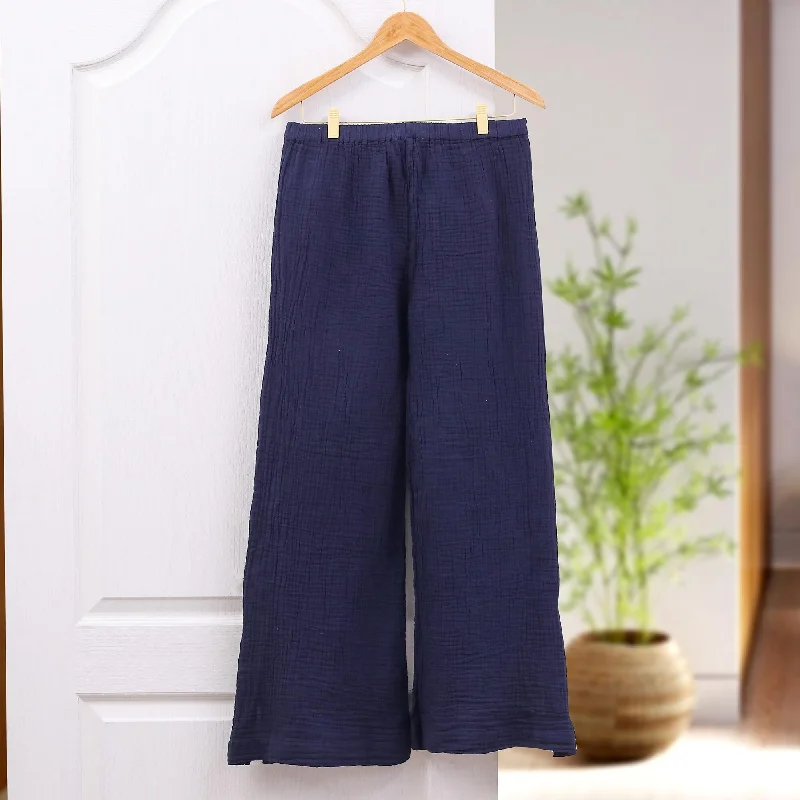 Classic wool pants for cold weather elegance -Novica Handmade Out Of Office In Navy Cotton Pants