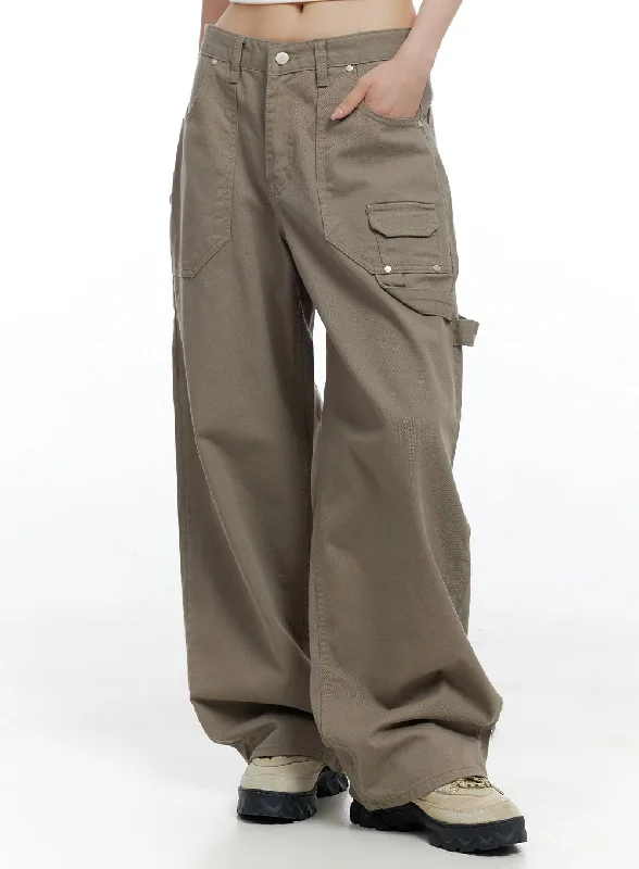 Durable canvas pants for heavy-duty work use -Mini Pocket Detail Wide-Fit Pants CO426