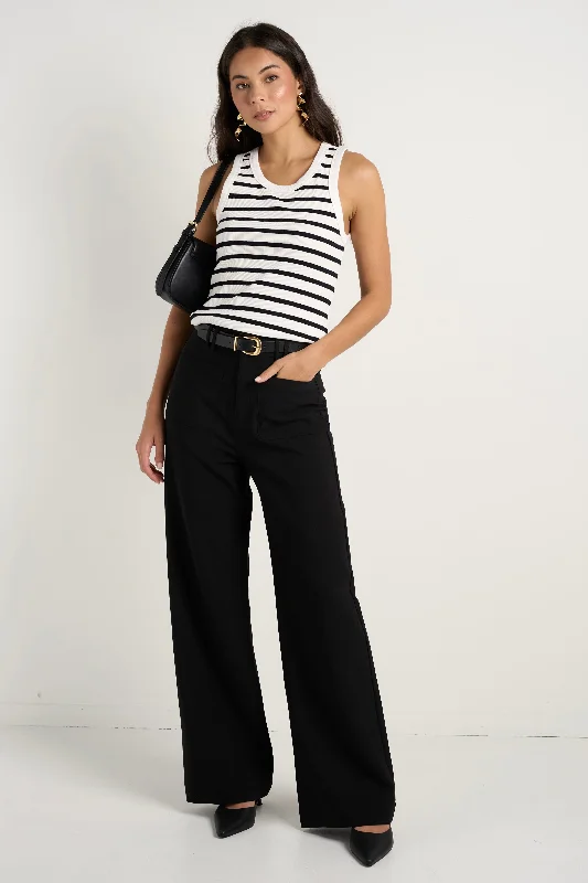 Heavy-duty work pants with tool pocket storage -Zoey Black Tailored High Rise Wide Leg Pocket Pants