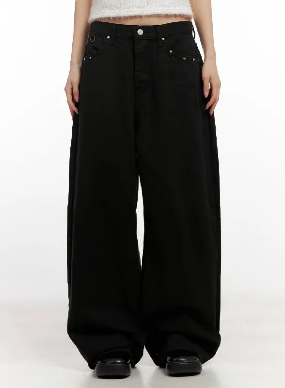 Weather-resistant pants for unpredictable climate needs -Studded Comfy Wide-Fit Pants CN416