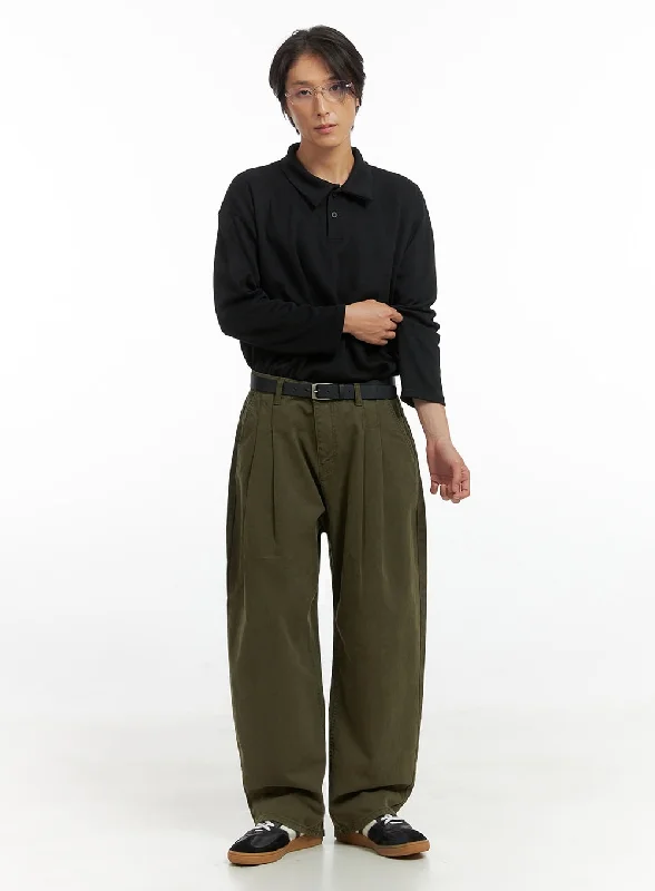 Lightweight linen pants for beach vacation style -Men's Pintucked Wide Fit Pants IO417