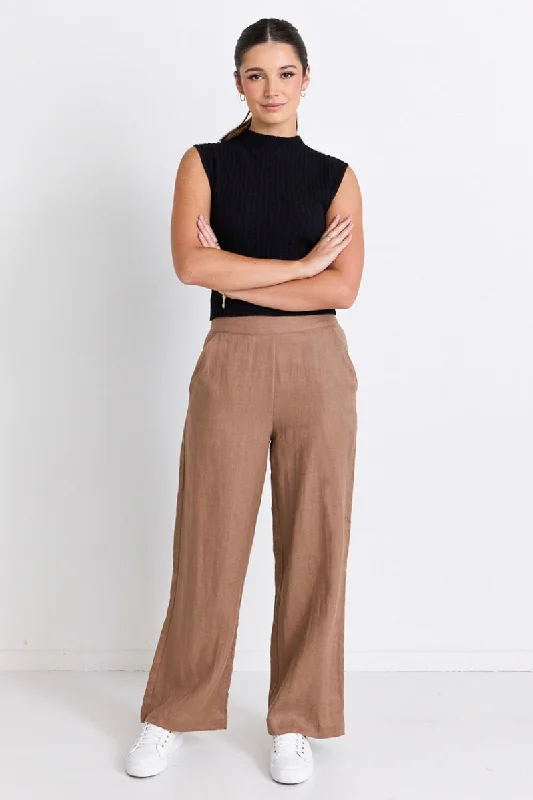 Versatile black pants for any occasion pairing -Freedom Mushroom Linen Back Zip Wide Leg Pant