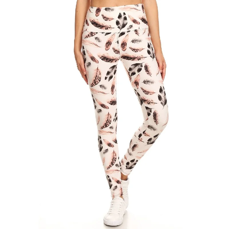 Stylish wide-leg pants for bold evening looks -Long Yoga Style Banded Lined Leaf Printed Knit Legging