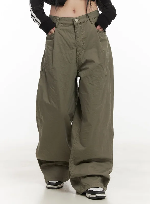 Waterproof hiking pants for rainy trail conditions -Wide Leg Cotton Pintuck Pants CD410