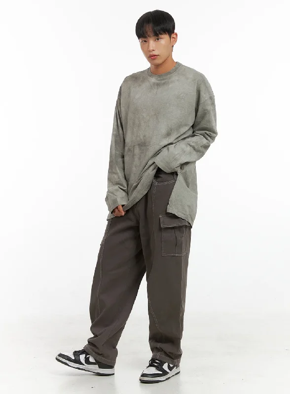 Casual twill pants for easygoing daily outfits -Men's Pigment Cargo Cotton Pants IS419