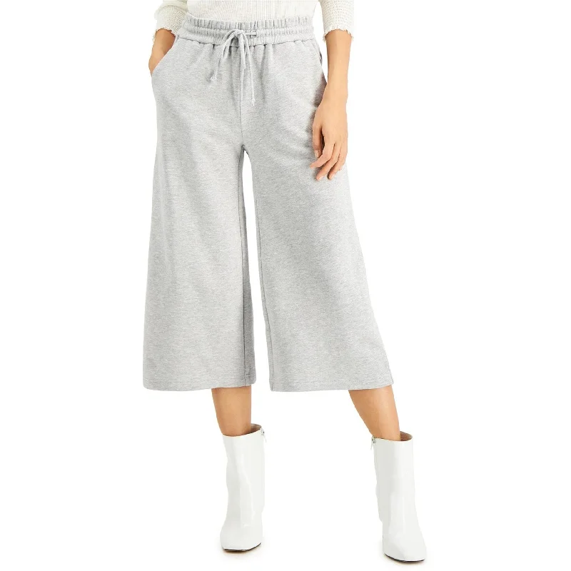 Cozy fleece pants for cold winter nights -I-N-C Womens Solid Cropped Wide-Leg Casual Sweatpants