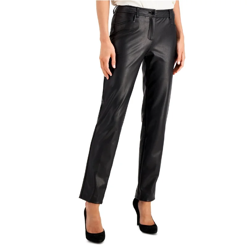 Bold plaid pants for eye-catching style choices -Anne Klein Womens Vegan Leather Casual Trouser Pants, Black, 16