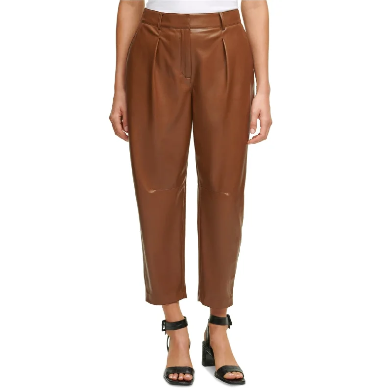 Tapered ankle pants for sleek modern silhouettes -Calvin Klein Womens Faux-Leather Casual Cropped Pants, Brown, 10