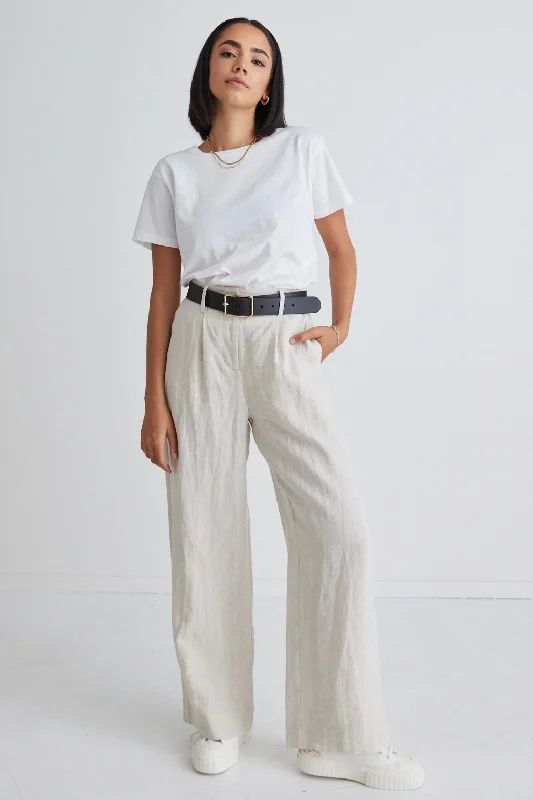 Flowy culottes pants for breezy summer style -Island Natural Linen Pleat Front Wide Leg Pant