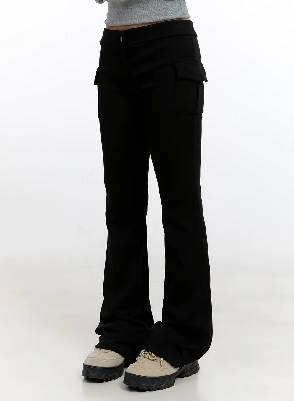 High-waisted skinny pants for trendy women’s fashion -Slim Fit Low Waist Cargo Pocketed Pants CN425