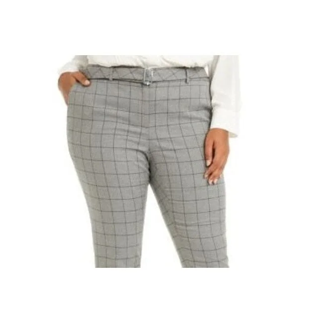 Pleated trousers pants for sophisticated gentleman charm -Calvin Klein Women's Slim Leg Ankle Windowpane Pants Gray Size 16