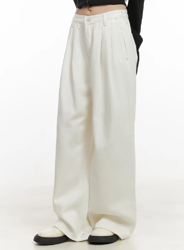 Elegant satin pants for formal dinner attire -Pintuck Cotton Wide-Leg Trousers CD430