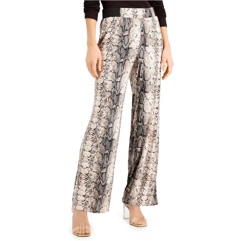 Flowy linen pants for relaxed tropical vacations -I-N-C Womens Snake Print Casual Wide Leg Pants, Black, Small