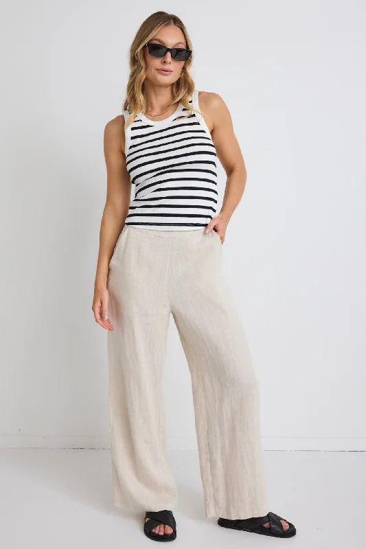 Retro bell-bottom pants for 70s-inspired fashion -Freedom Natural Linen Zip Back Wide Leg Pant