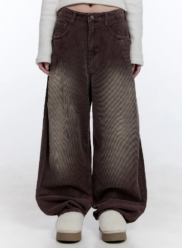 Adjustable waist pants for custom fit ease -Washed Corduroy Wide-Leg Pants CD416