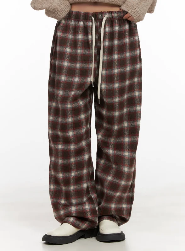 Athletic track pants for running training days -Wool Blend Adjustable Checkered Pants CD416