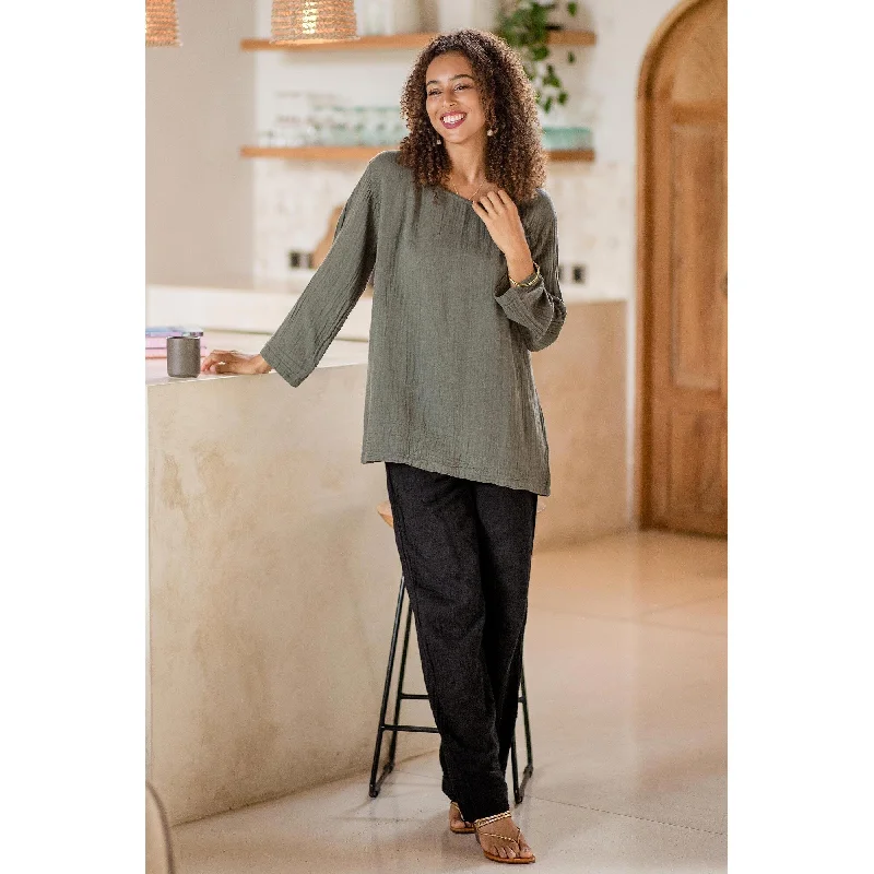 Relaxed fit pants for laid-back comfort wear -Novica Handmade Cool Classic In Black Cotton Pants