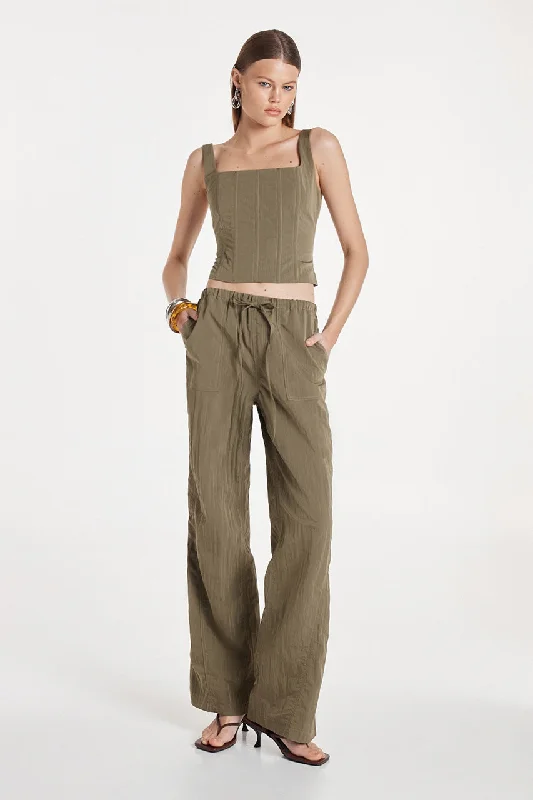 Retro bell-bottom pants for 70s-inspired fashion -Banx Pants | Khaki