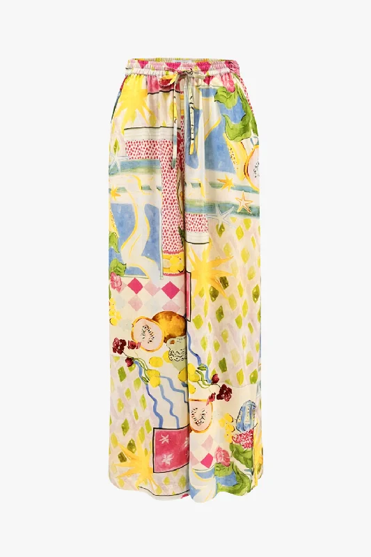 Multi-pocket pants for organized travel convenience -Speculate Pink Holiday Print Wide Leg Pants