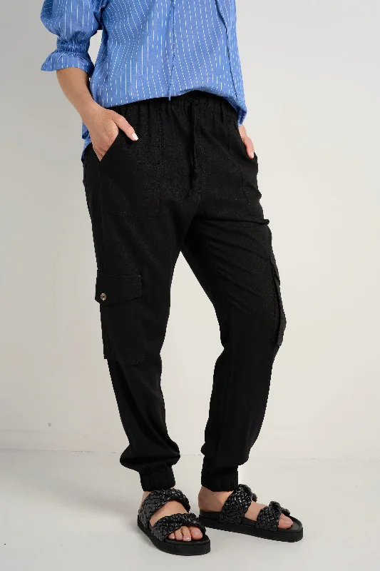 Elegant satin pants for formal dinner attire -Debut Black Linen Viscose Jogger Style Pants