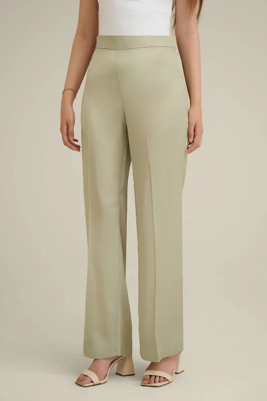 High-rise flare pants for vintage chic appeal -Sage Silk Pants