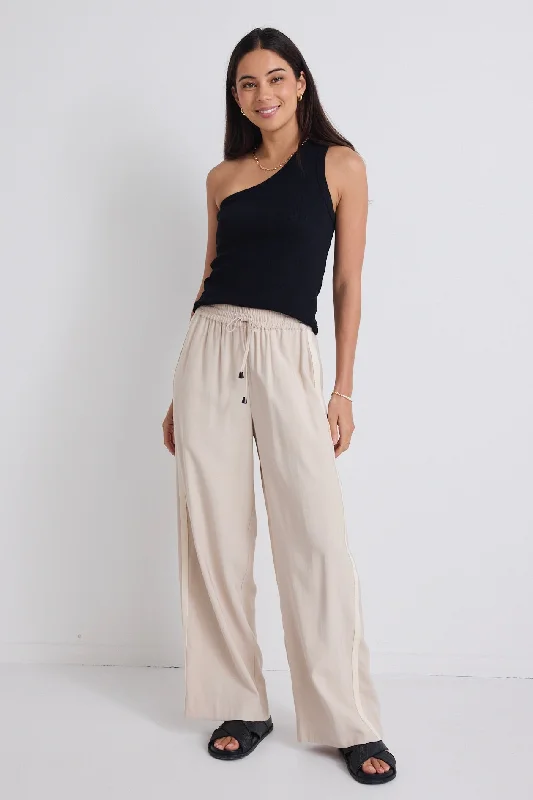 Versatile black pants for any occasion pairing -Townie Sand Stripe Side Tape Wide Leg Pants