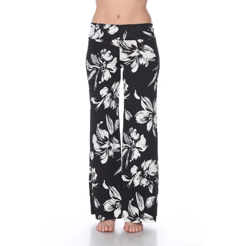 Tailored wool pants for sharp winter dressing -White Mark Womens Floral Palazzo Pants Lightweight Wide Leg Size S4X 95percent Polyester