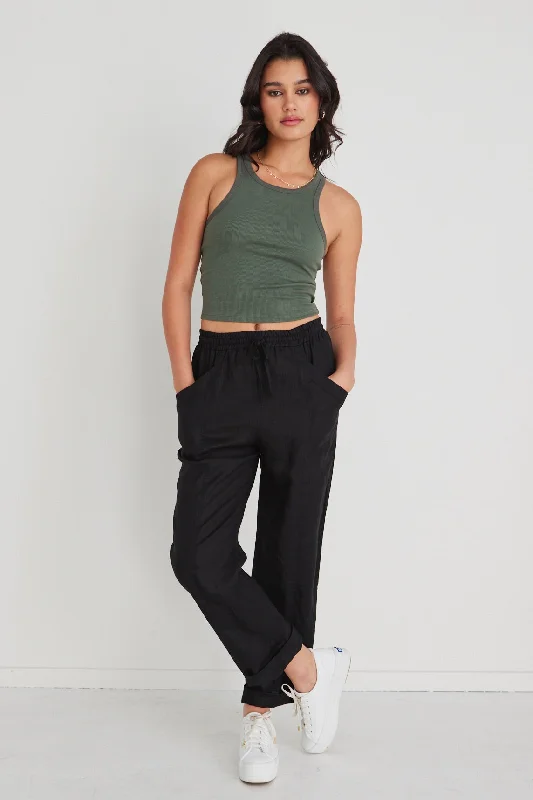 Soft stretch pants for all-day wear ease -Cruise Black Linen Tapered Jogger