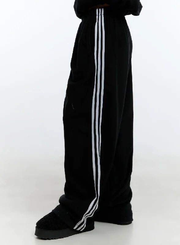 Relaxed cotton pants for breezy casual days -Striped Wide-Fit Sweatpants CD423