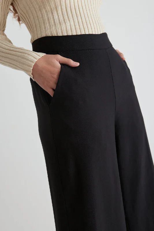 Heavy-duty ripstop pants for extreme hiking durability -Effortless Black Viscose Deep Band Wide Leg Pant