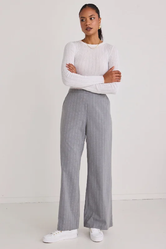 Vintage high-waisted pants for nostalgic wardrobe charm -Best Life Grey Pinstripe Wide Leg Pant