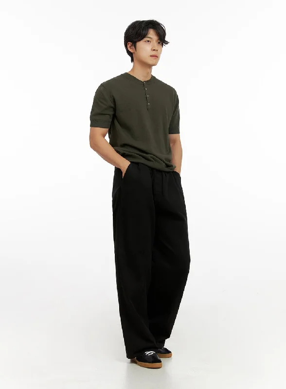 Luxury silk pants for glamorous evening wear -Men's Solid Wide-Fit Pants IG409