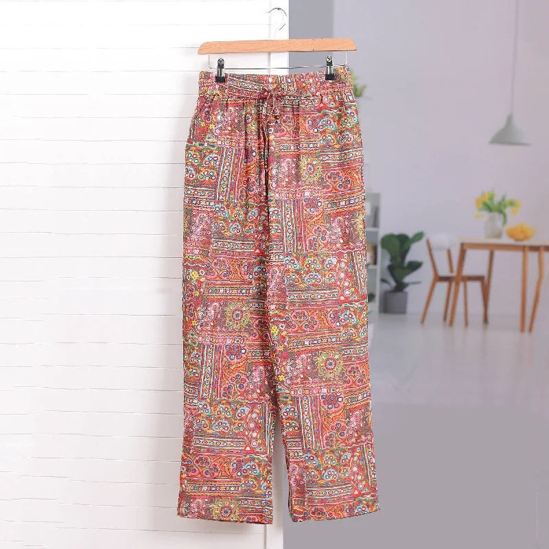 Bold plaid pants for eye-catching style choices -Novica Handmade Banjara Steps Cotton Pants