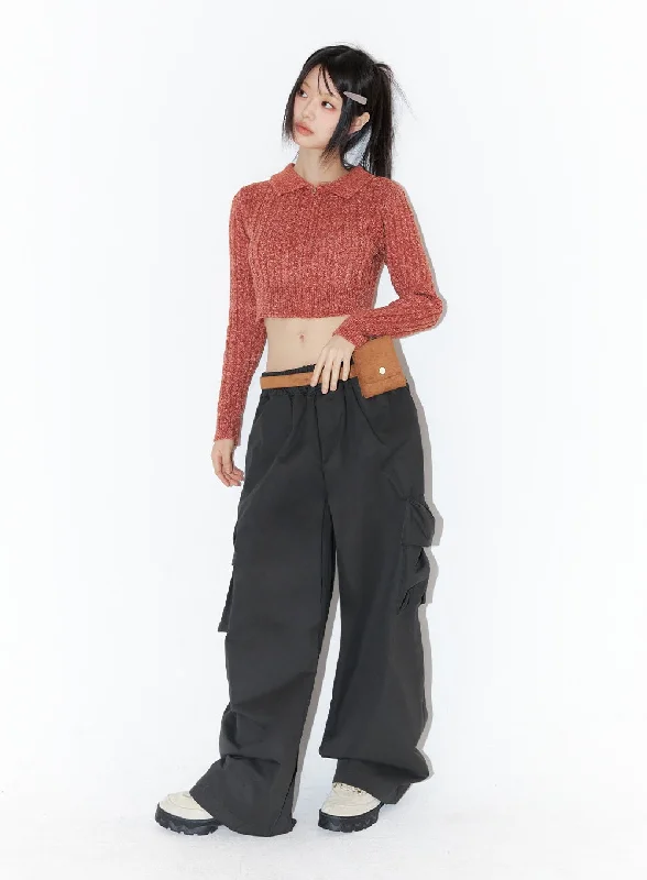 Relaxed fit pants for laid-back comfort wear -Cotton Cargo Pocket Trousers IO430