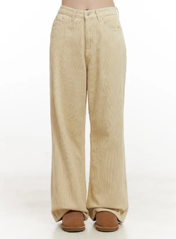 Quick-dry pants for active sports enthusiasts -Mid-Rise Corduroy Wide-Leg Pants ON422