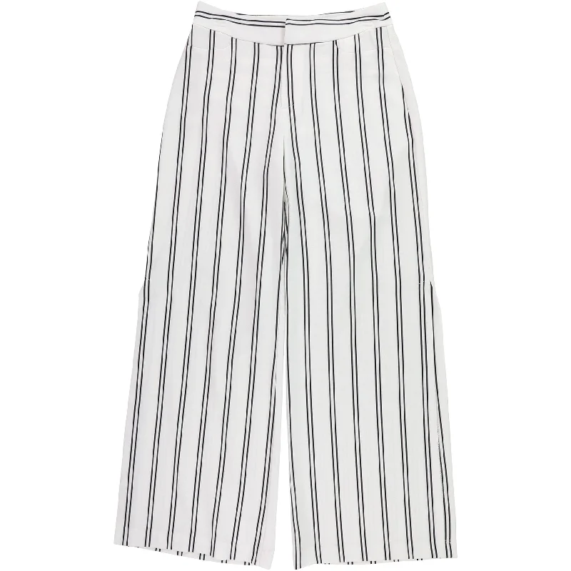 Soft pajama pants for ultimate bedtime comfort -bar III Womens Striped Split Casual Wide Leg Pants, White, 4