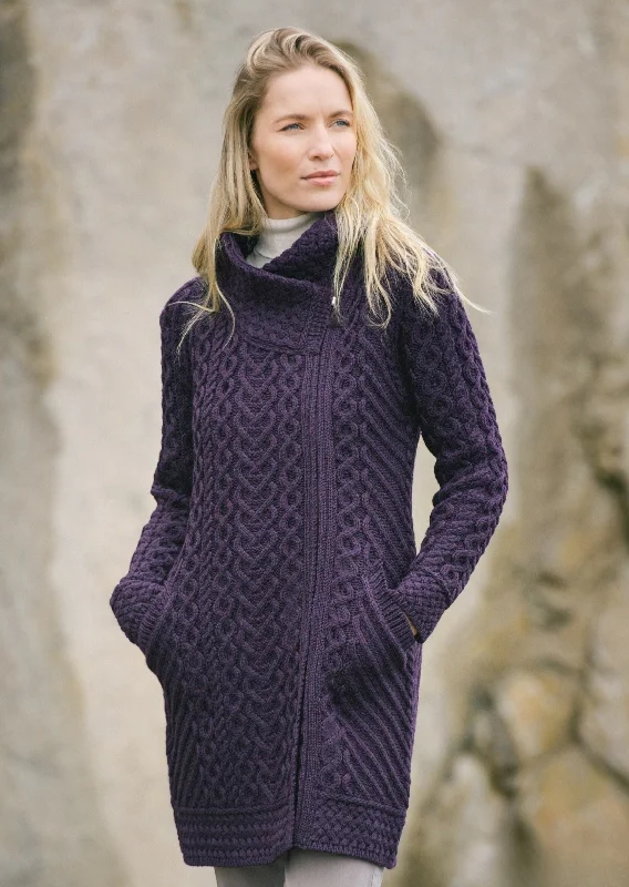 Lightweight windbreaker with mesh lining for summer cycling -Aran Crafts Heart Design Hooded Coat | Plum