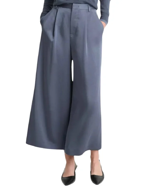 Business casual tight trousers for men with sleek design and refined finish -Mid Rise Satin Culotte Pants In Dark Water