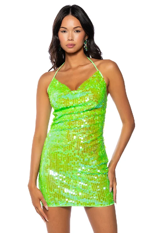 Mini Dresses for Cultural Events -CAIPIRINHA SEQUIN HALTER MINI DRESS