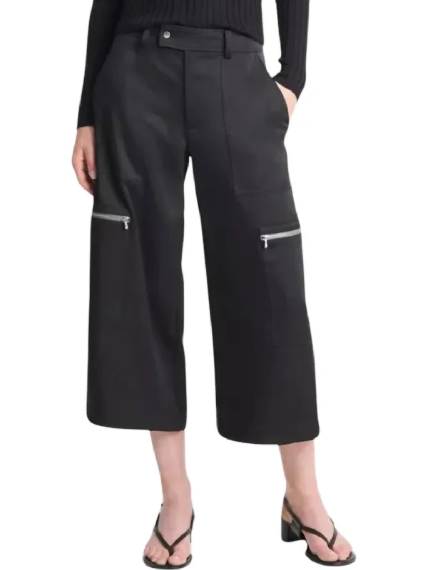 Form-fitting tight trousers for women with slimming effect and flattering cut -Low Rise Satin Parachute Crop Pants In Black